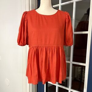 Magnolia Pumpkin Linen Puff Sleeve Blouse Size Medium